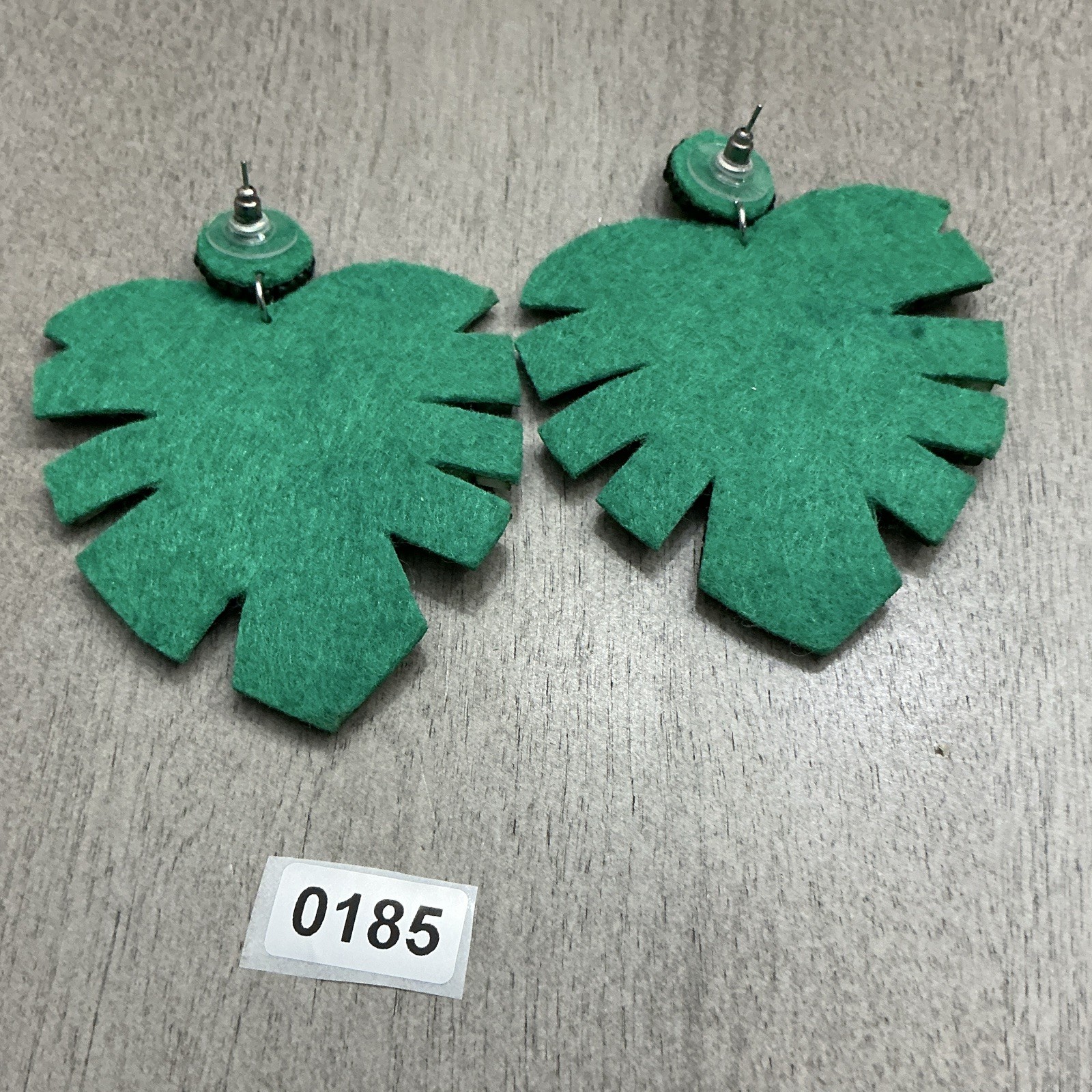 Green Beaded Leaf Stud/Post Earrings Felt Back Butterfly Closure Nature Theme