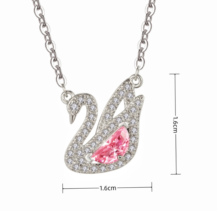 Women 925 Sterling Silver Pink CZ swan pendant necklace Stud Earrings gift E21