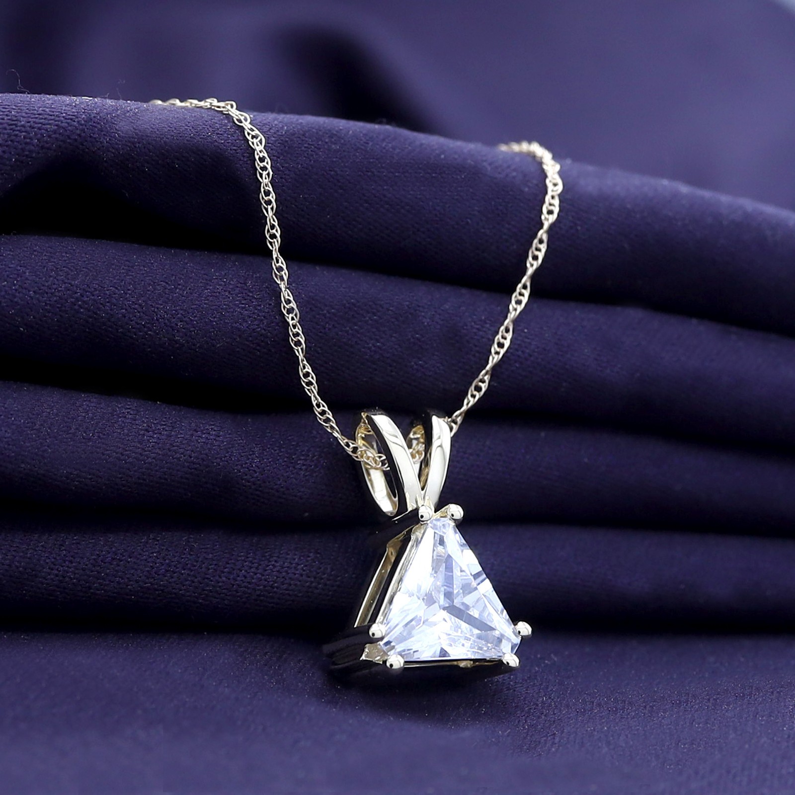 2 Ct Trillion Simulated 10K Solid Yellow Gold Solitaire Pendant Necklace W/ Rope