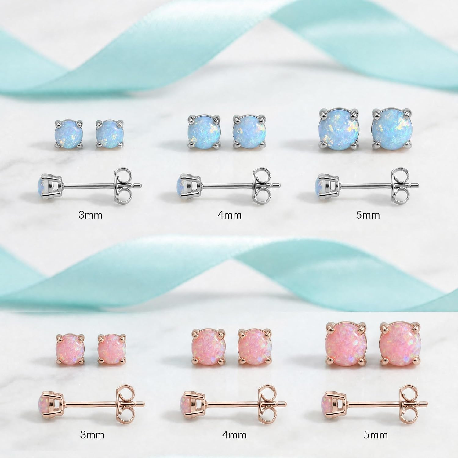 6 Pairs Stud Earrings Set, 3-5Mm Opal Stud Earrings for Women 316L Stainless Ste