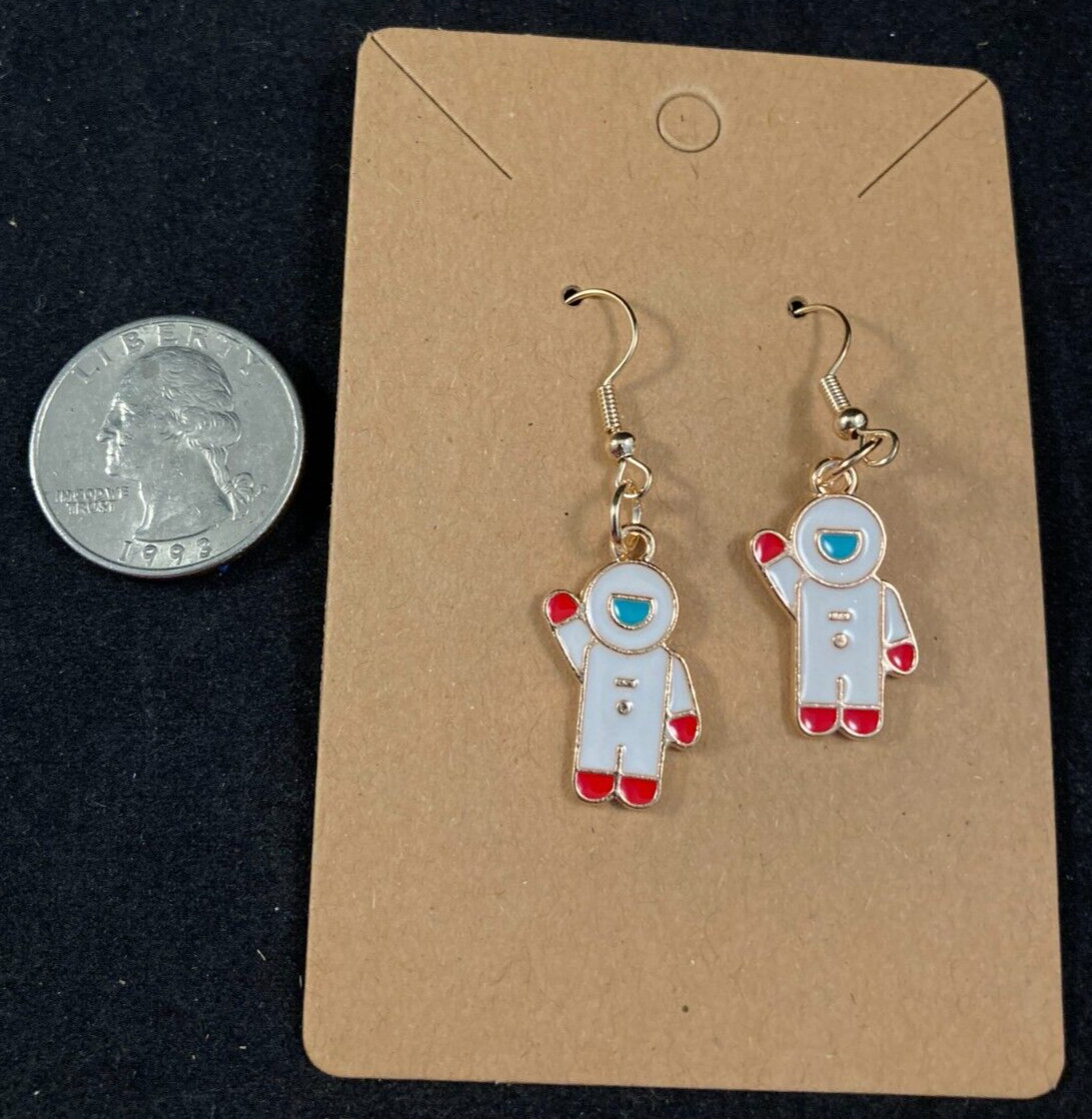Astronaut Earrings – Dangle – Gold Hook – Handmade