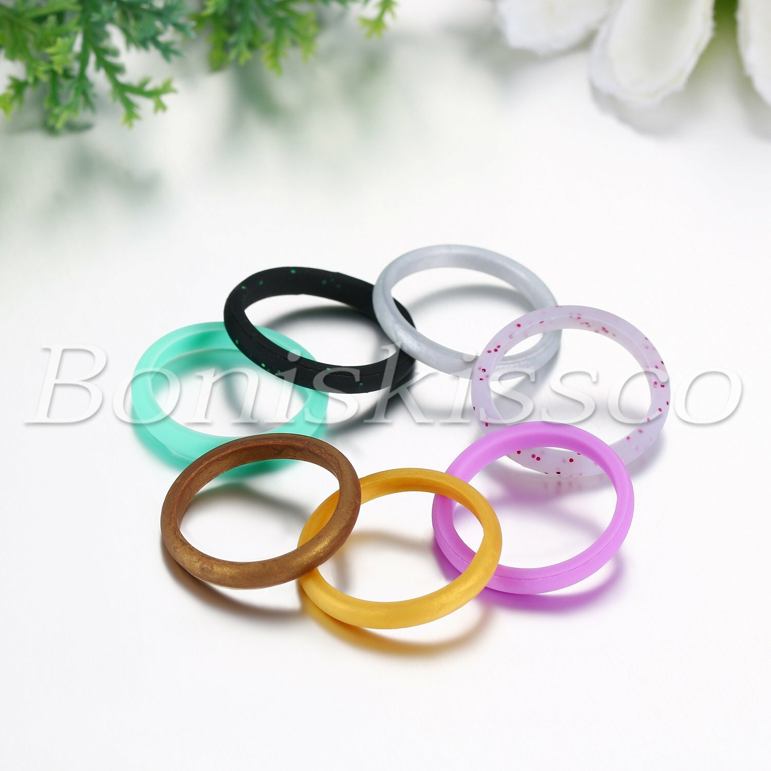 7colors Women’s Glossy Silicone Wedding Band Rings Thin Stackable Sports Outfits