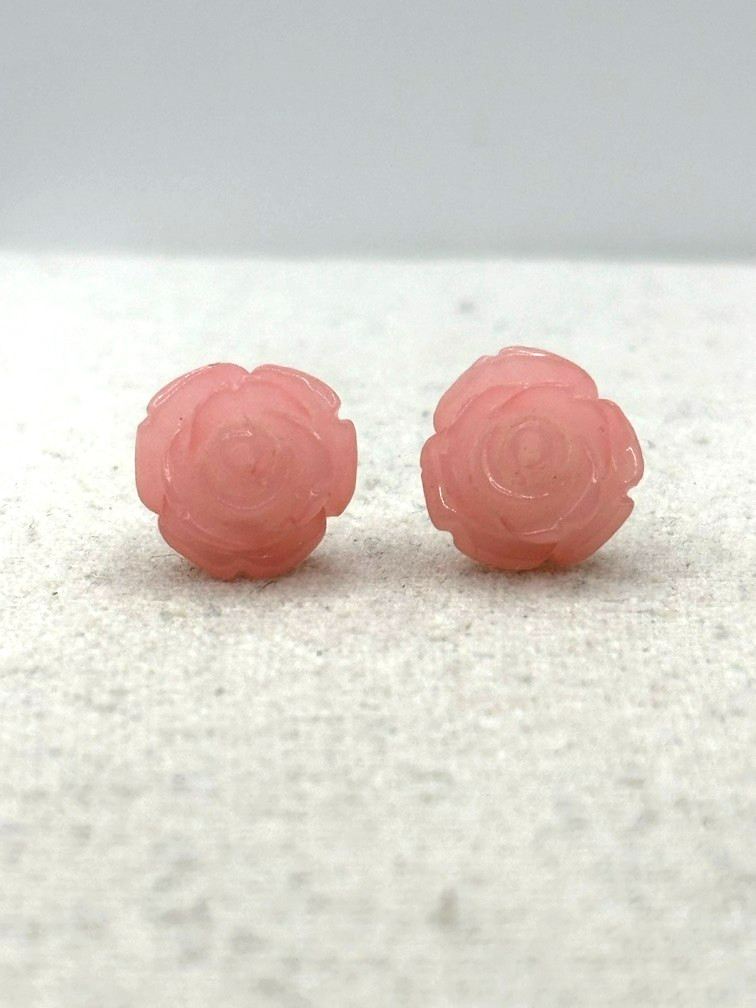 Pink Teal Green Flower Faux Pearl And Crystal Stud Dangle Earring Set of 7 Pairs