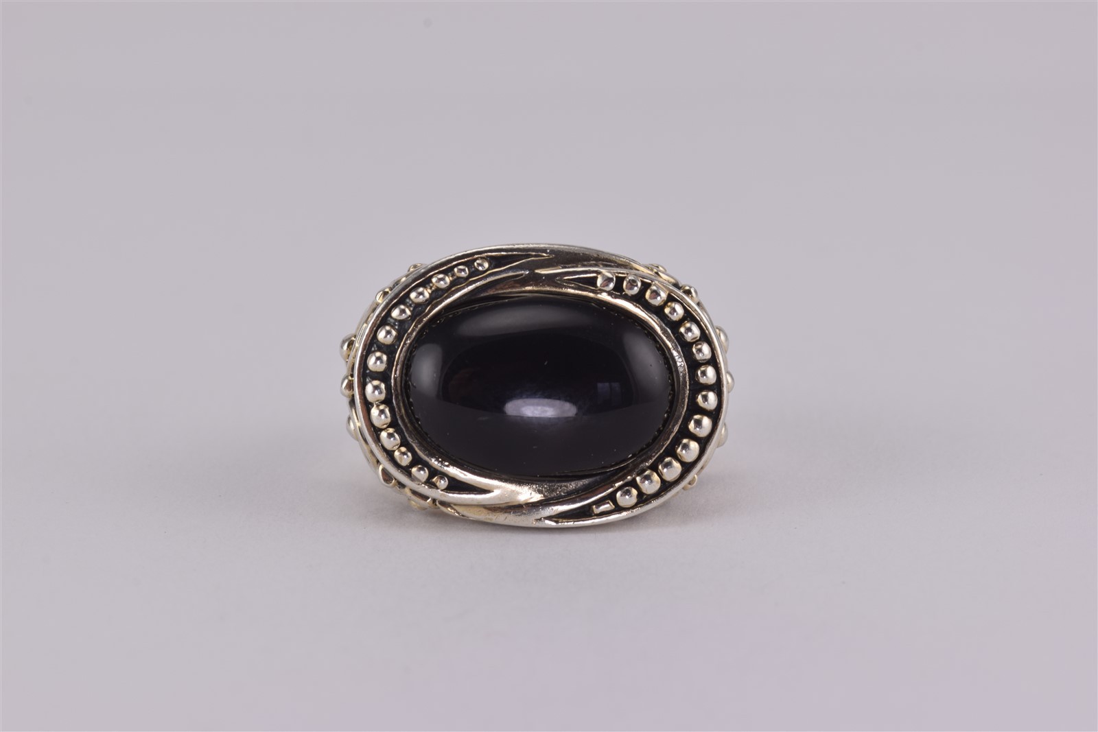 Sterling Silver Oval Black Onyx Bead Scroll Statement Band Ring 16g NK 925 Sz: 7