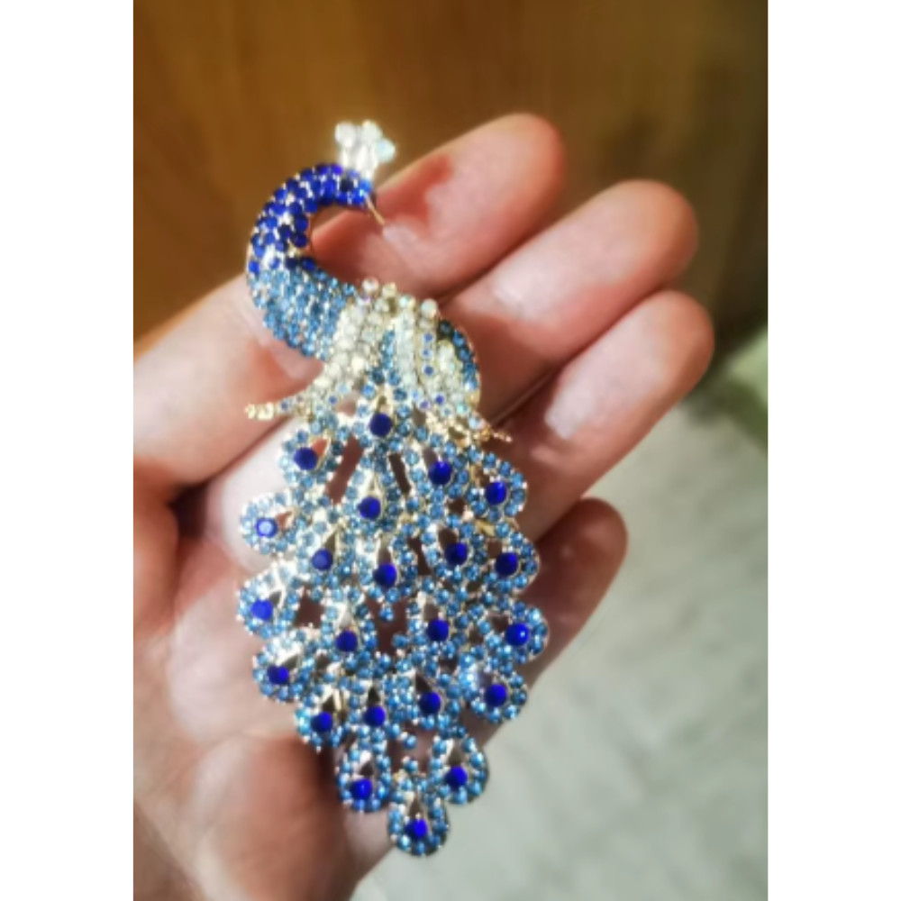 Vintage Style Peacock Bird Blue Rhinestone Crystal Cyan Bird Brooch Pin Pendant