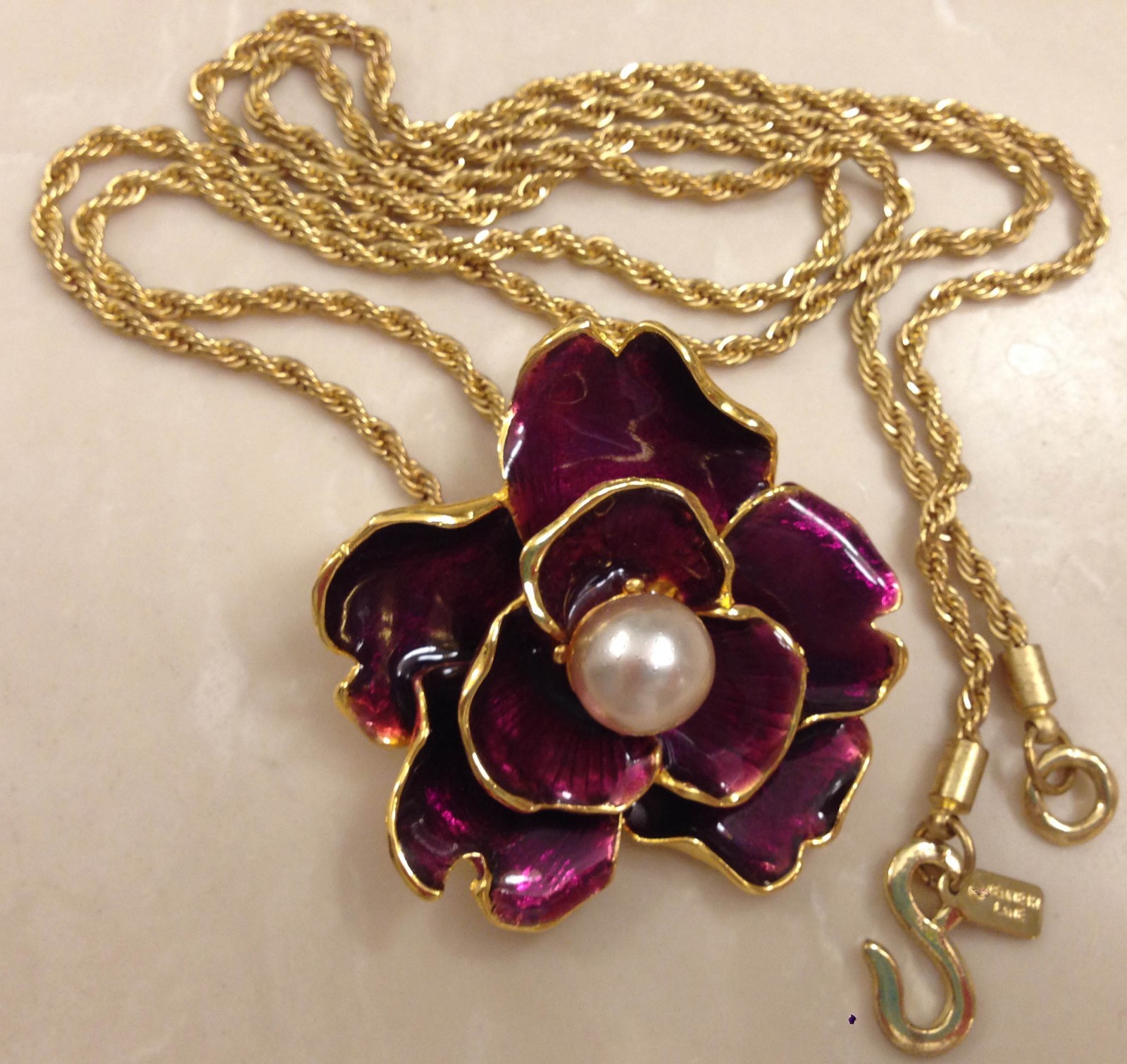 Kenneth Jay Lane KJL DISCONTINUED purple flower Garden Party pendant necklace