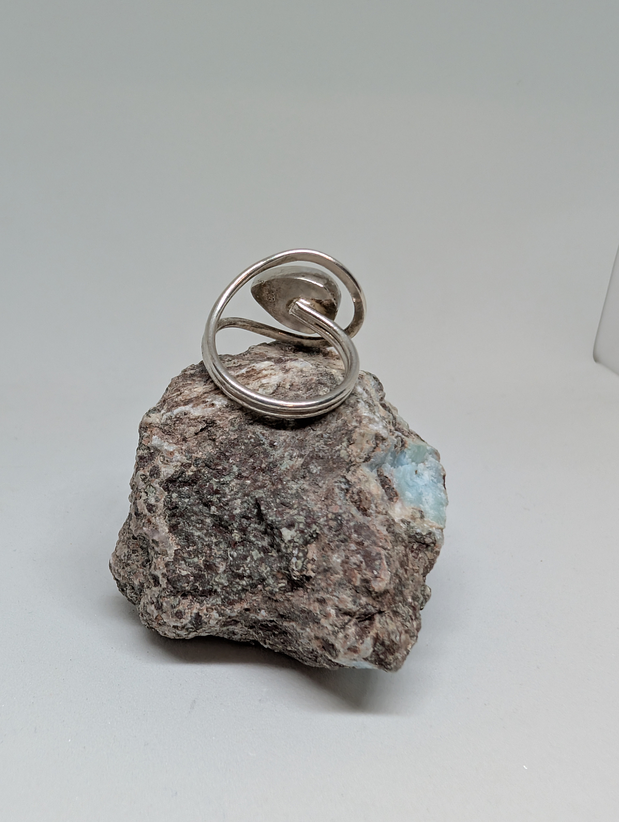 #018 Size 9 1/2 High Quality Asymmetrical Larimar Pectolite Ring