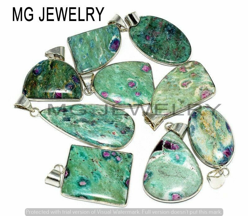 200 Pcs Lot Natural Ruby Fuschite Gemstone Silver Plated Bezel Pendants MF-405