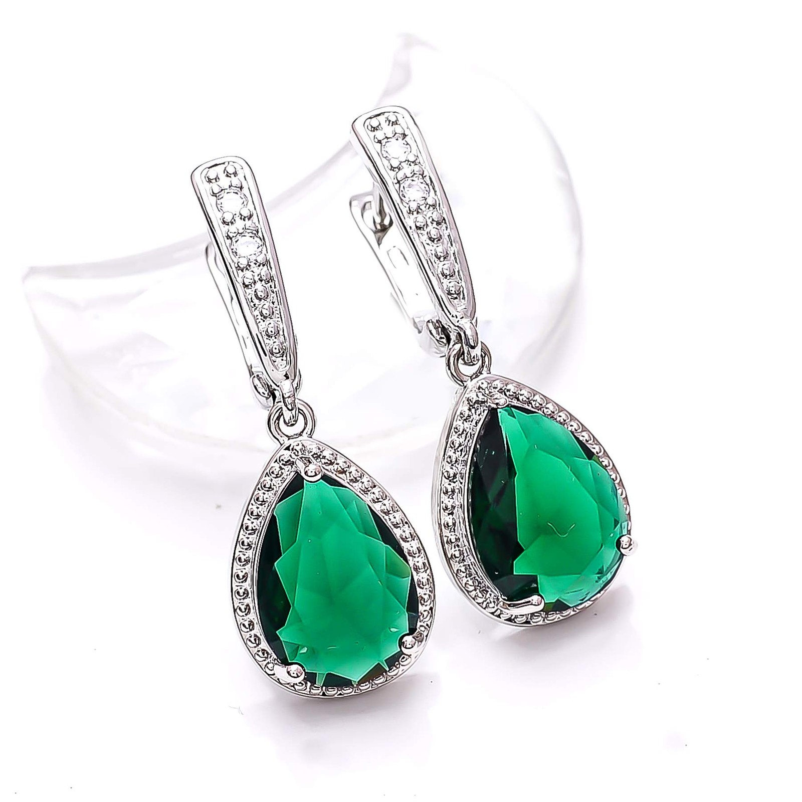 Emerald – Simulated & CZ Gemstone 925 Sterling Silver Earring 1.40″ E75115