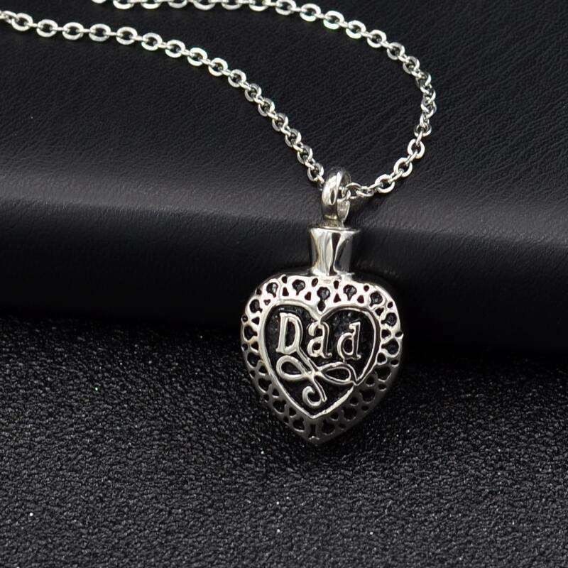 Heart Urn Necklace for Ashes -Cremation Pendant Keepsake Dad Memorial Jewelry