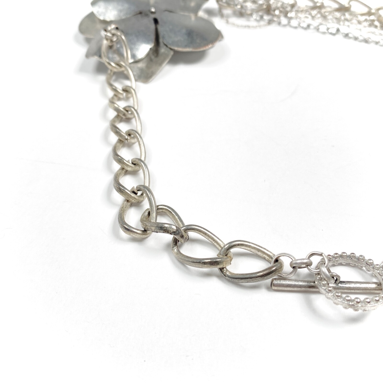 Jessica Simpson Magnolia Necklace Silver Tone Swag Statement Flower Chunky Chain