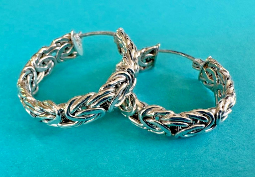AK 925 Sterling Silver Byzantine Hoop Earrings Turkish Woven Chain Maille
