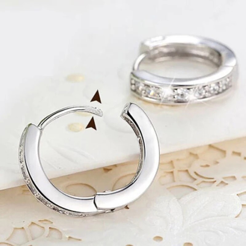 Silver Crystal Stud Hoop Earrings