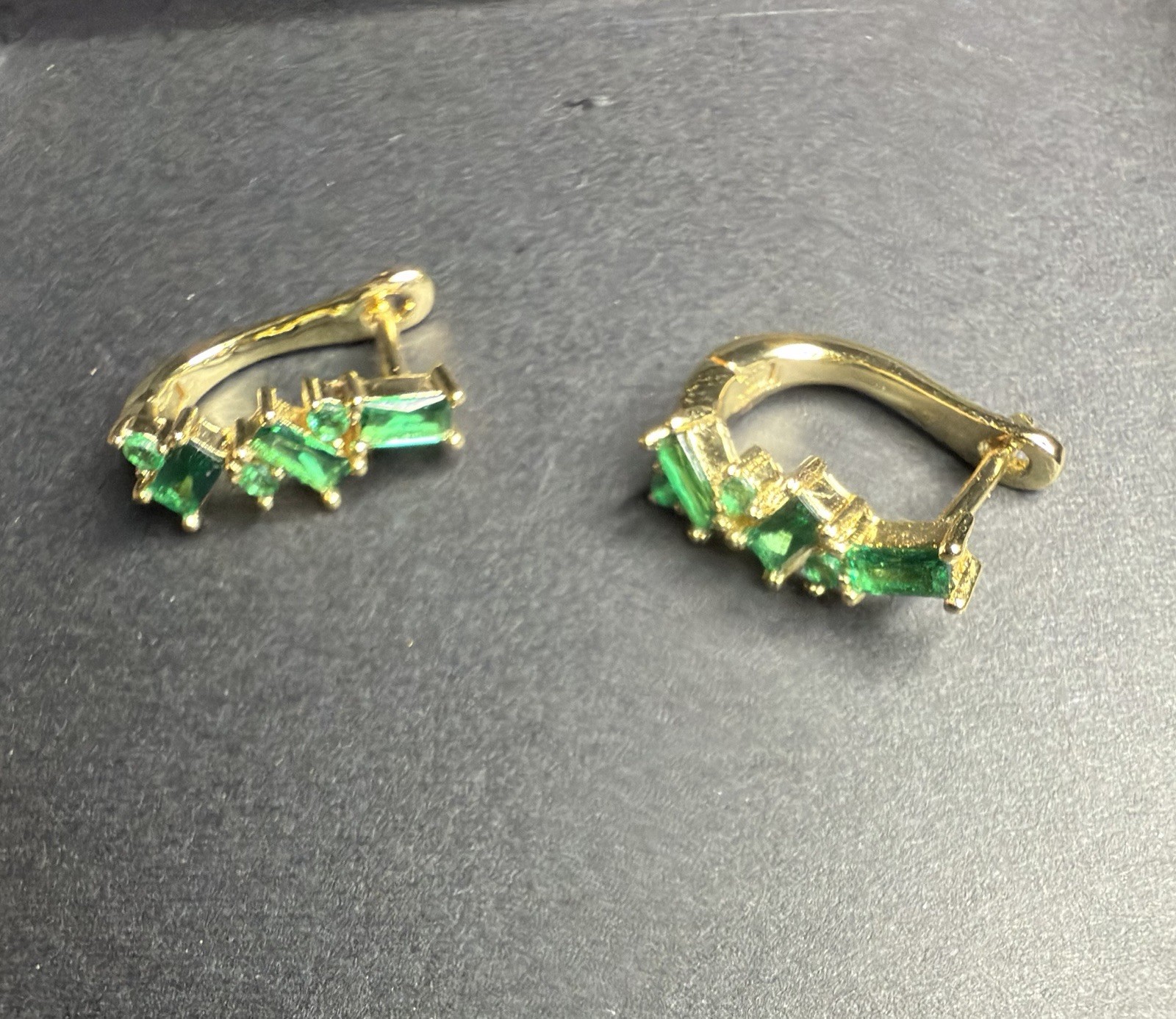18K Gold Filled Emerald Green CZ Ear Climber Huggie Earrings