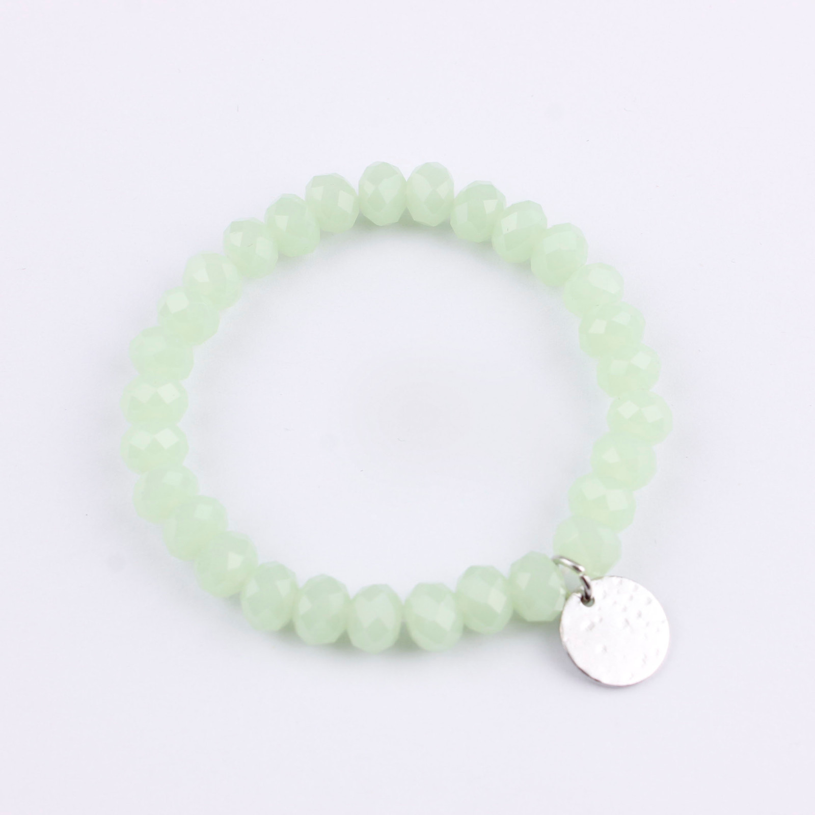 Women 8mm Glass Beads Bracelets with Hammered Disc Crystal Bead Stretch Bracelet