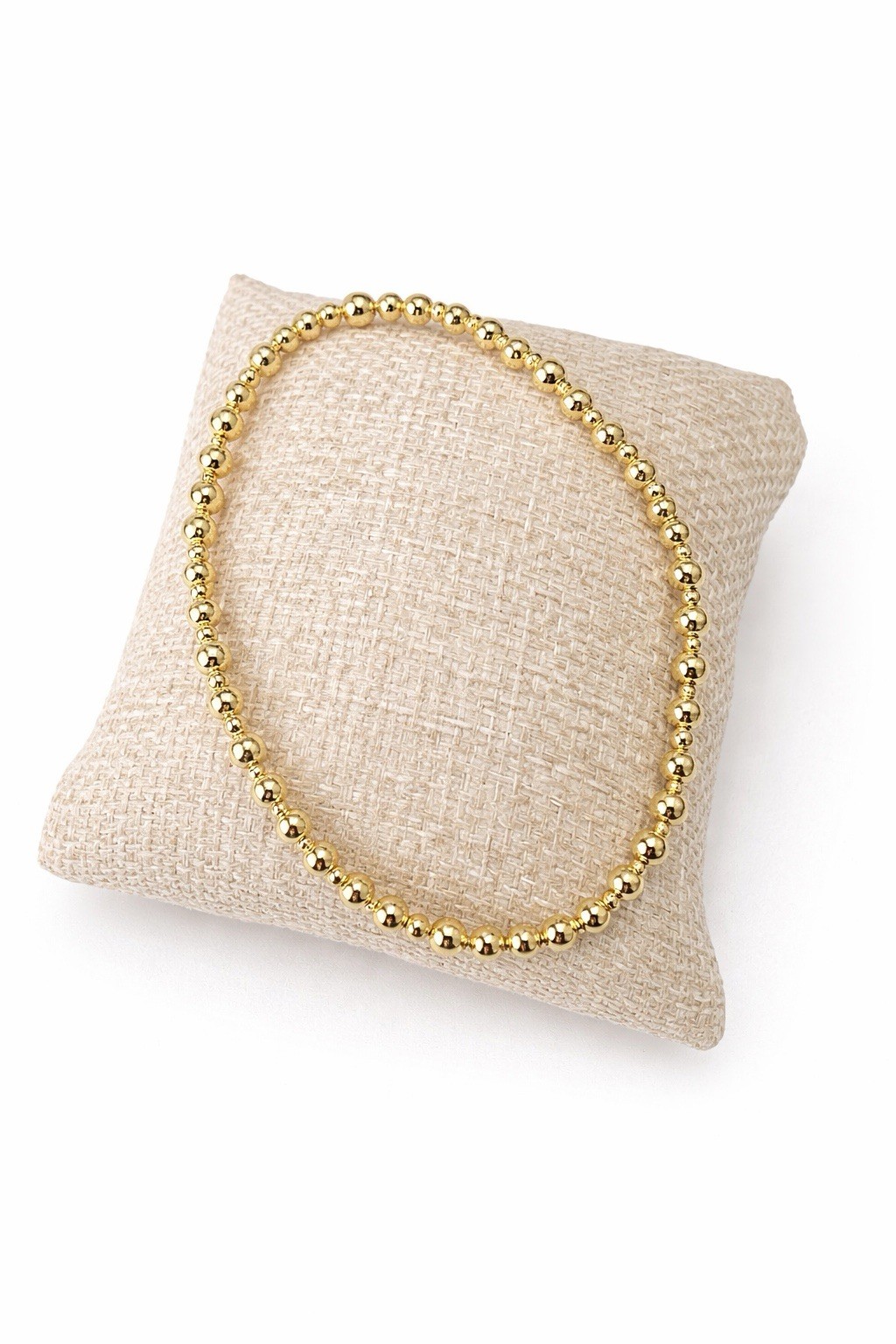 Pearl Beaded Stretch Bracelet Set: Gold White Blue Stackable Round Beads