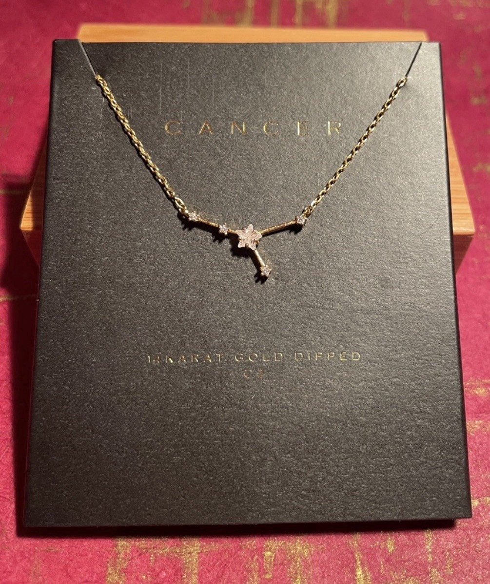 Secret Box Cancer Zodiac CZ Pendant Necklace Gold Plated 16.5″+2″ Adjustable