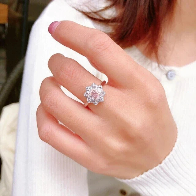 3Ct Cushion Cut Simulated Pink Diamond Engagement Ring 14K White Gold Plated
