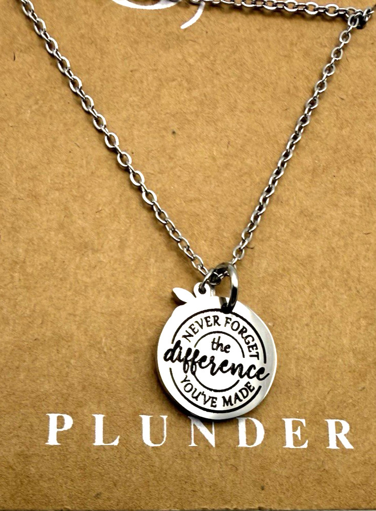 NWT Plunder 18″ Silver Tone Inspirational “Never Forget..” Pendant Necklace