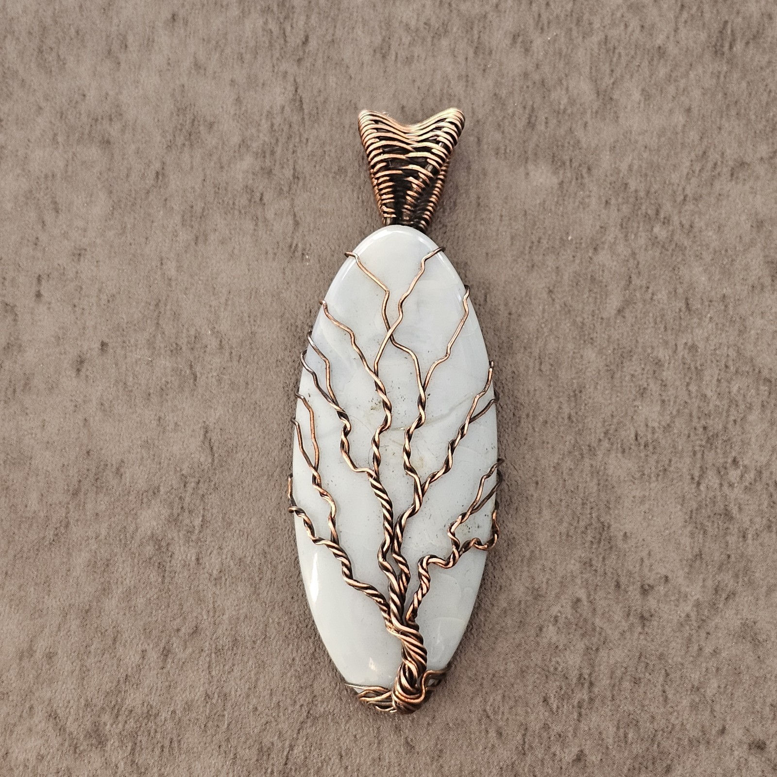 Blue Lace Agate Copper Wire Wrapped Tree Of Life Pendant 2.75″ Genuine Gemstone