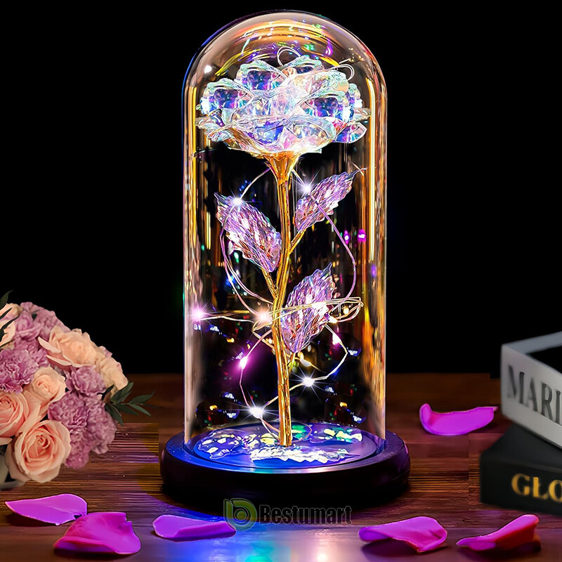 Valentines Day Gifts for Her – Crystal Galaxy Enchanted LED in Glass Rose Gifts