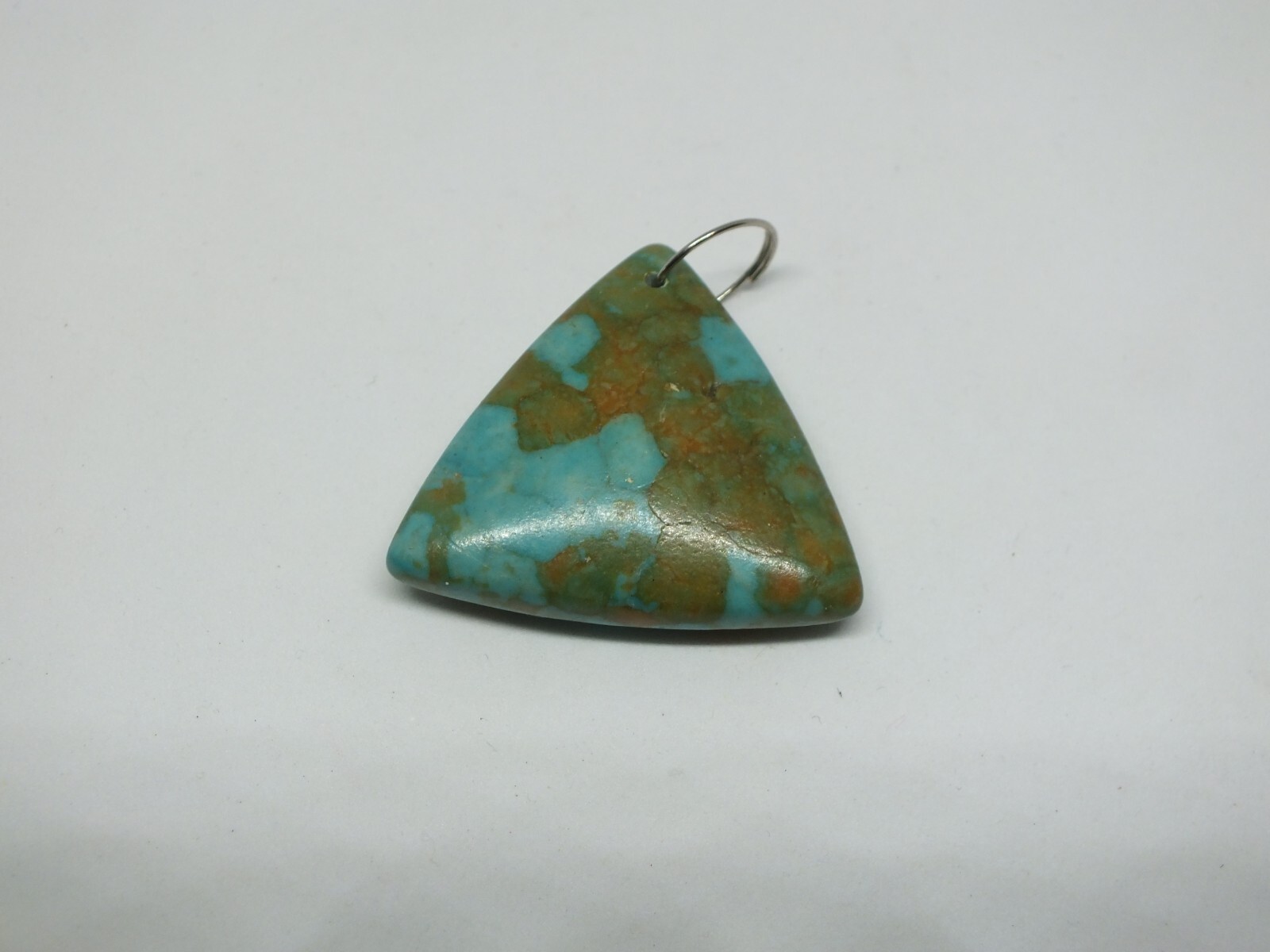 Beautiful Pendant Silver Tone Ring Marbled Turquoise Stone 1 1/2 x 1 3/8″ NICE