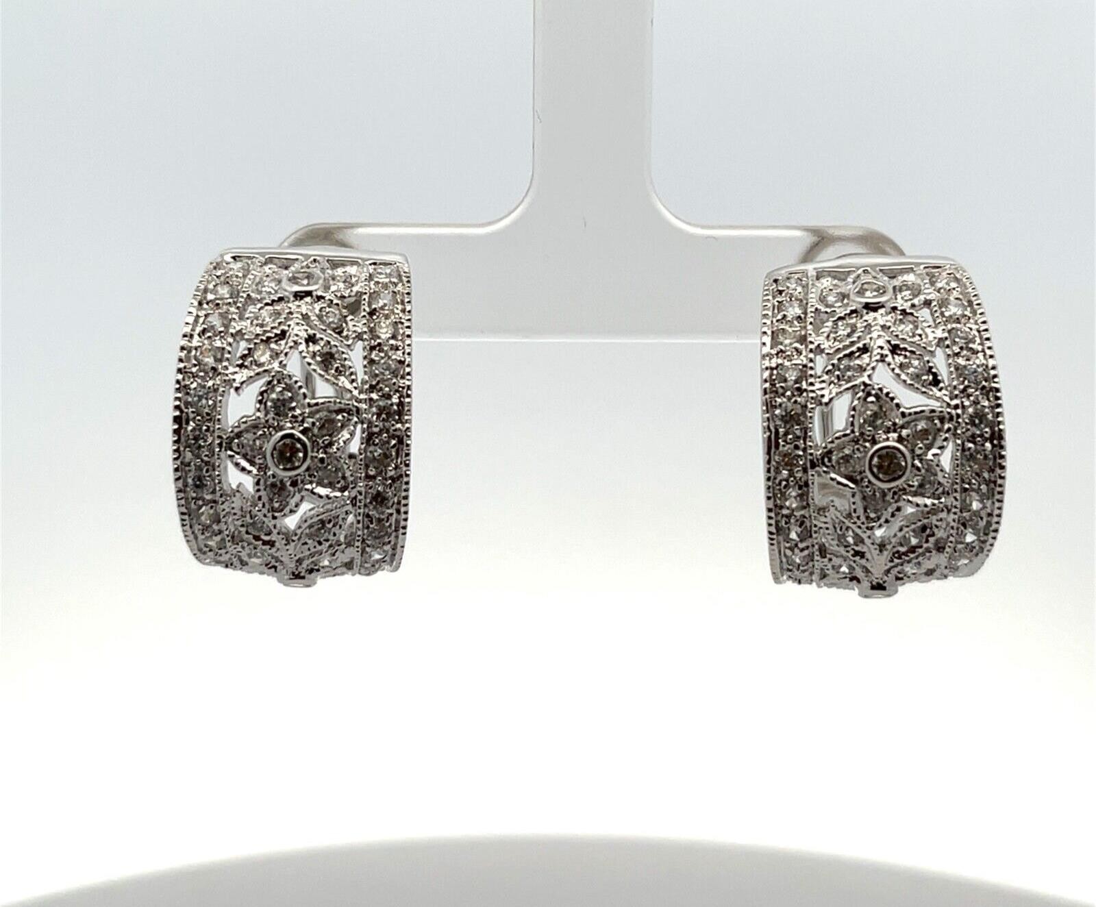 925 Sterling Silver & CZ Flower Design Omega Back Earrings – 13.3 Grams