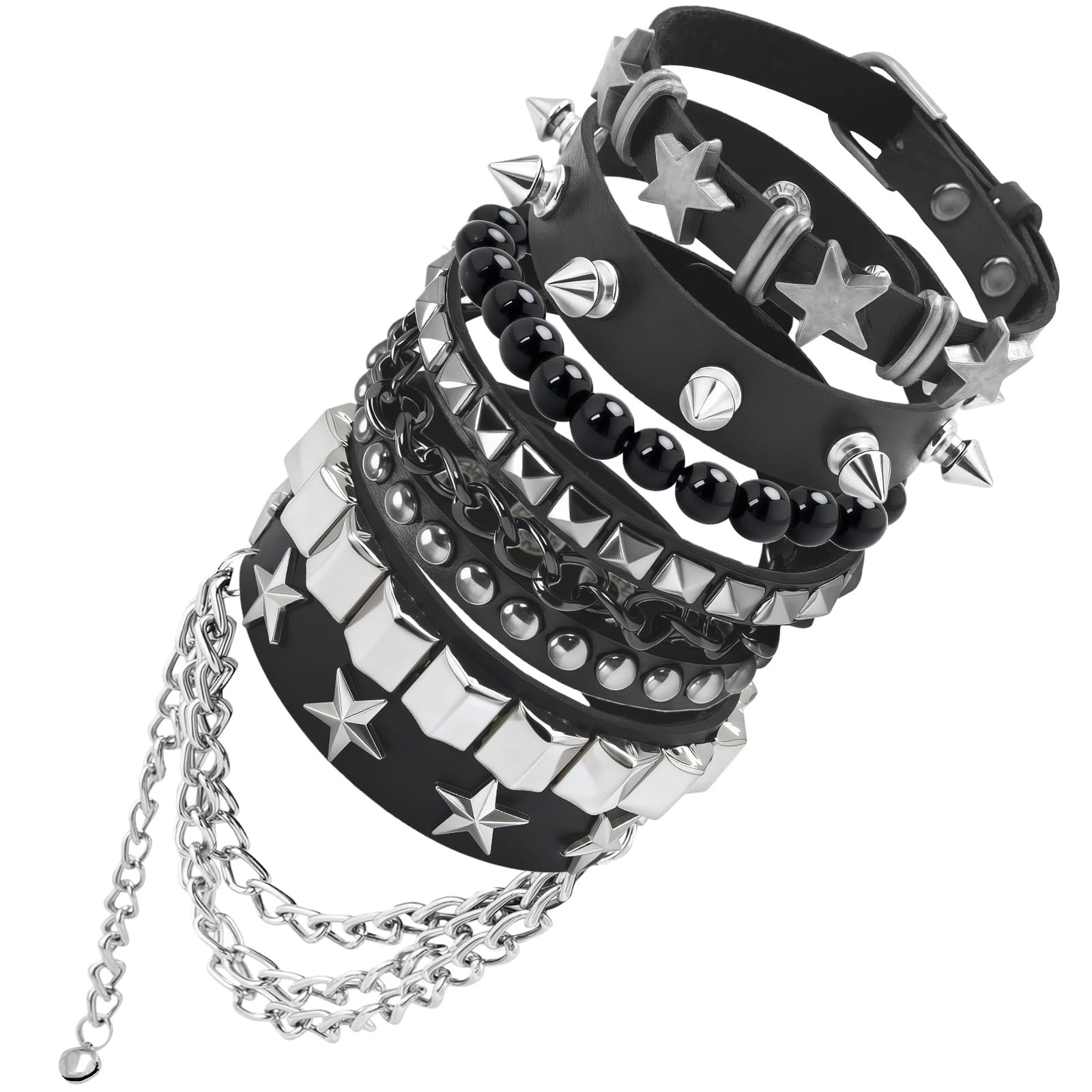 Studded Spike Punk Bracelets 5 Pcs PU Leather Goth Grunge Y2K Wristband Set