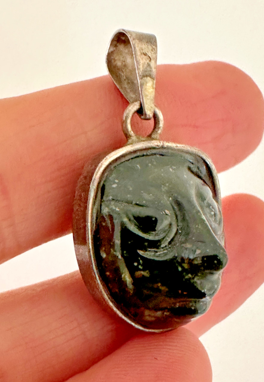 Carved Ganesh Pendant Silver Black Speckled Gemstone Charm