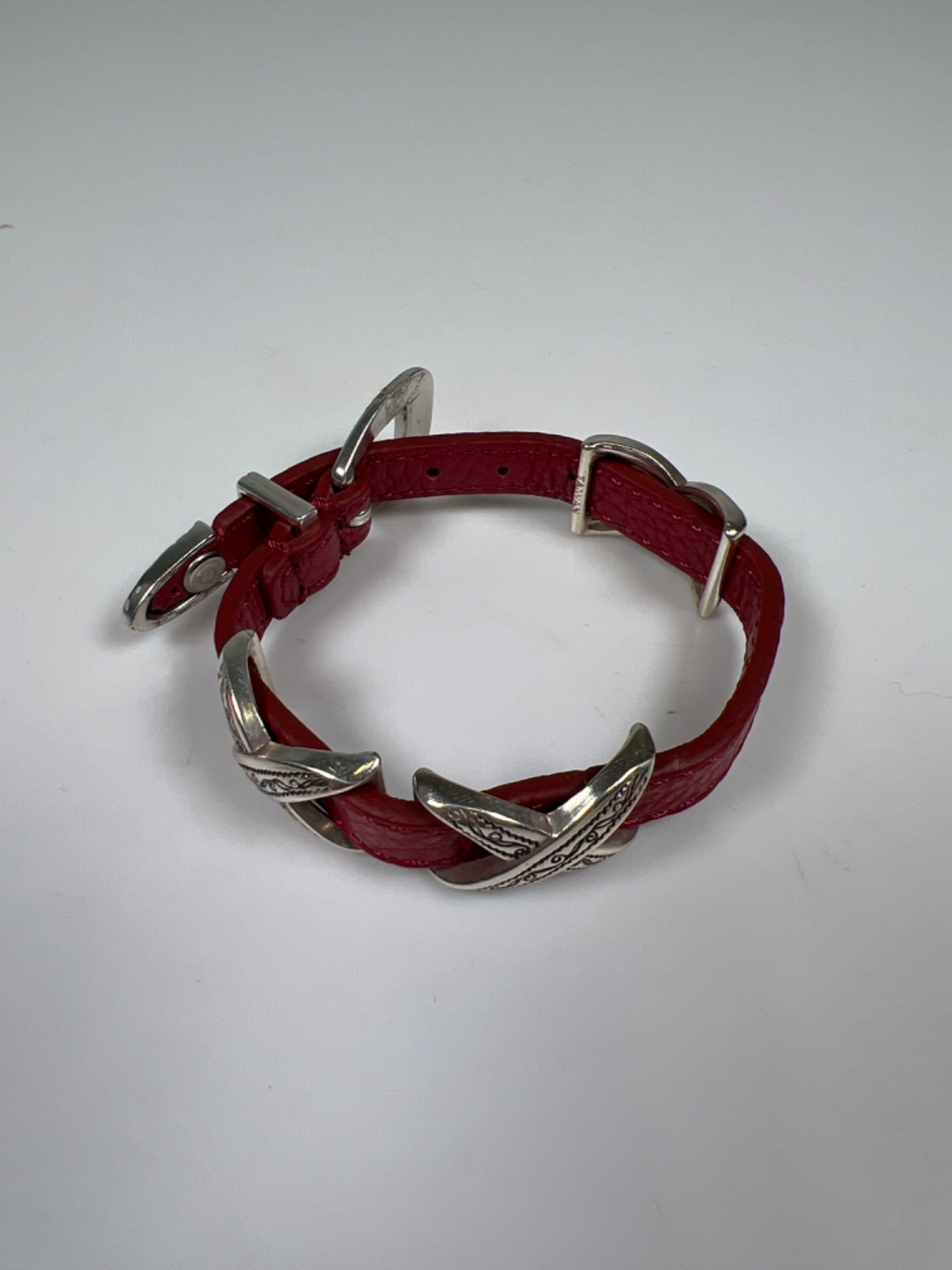 Brighton Women’s Red Leather Kriss Kross Etched Bandit 9in Bracelet