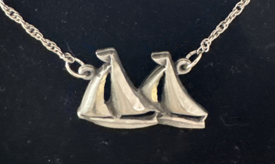 Silver Necklace Duo Sailing Ship Pendant 18″ Nautical