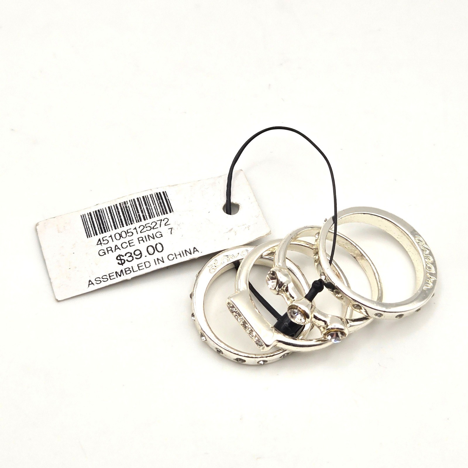 Chicos Grace Ring Set 4 Stackable Silver Tone Crystal Bands Size 7 NWT