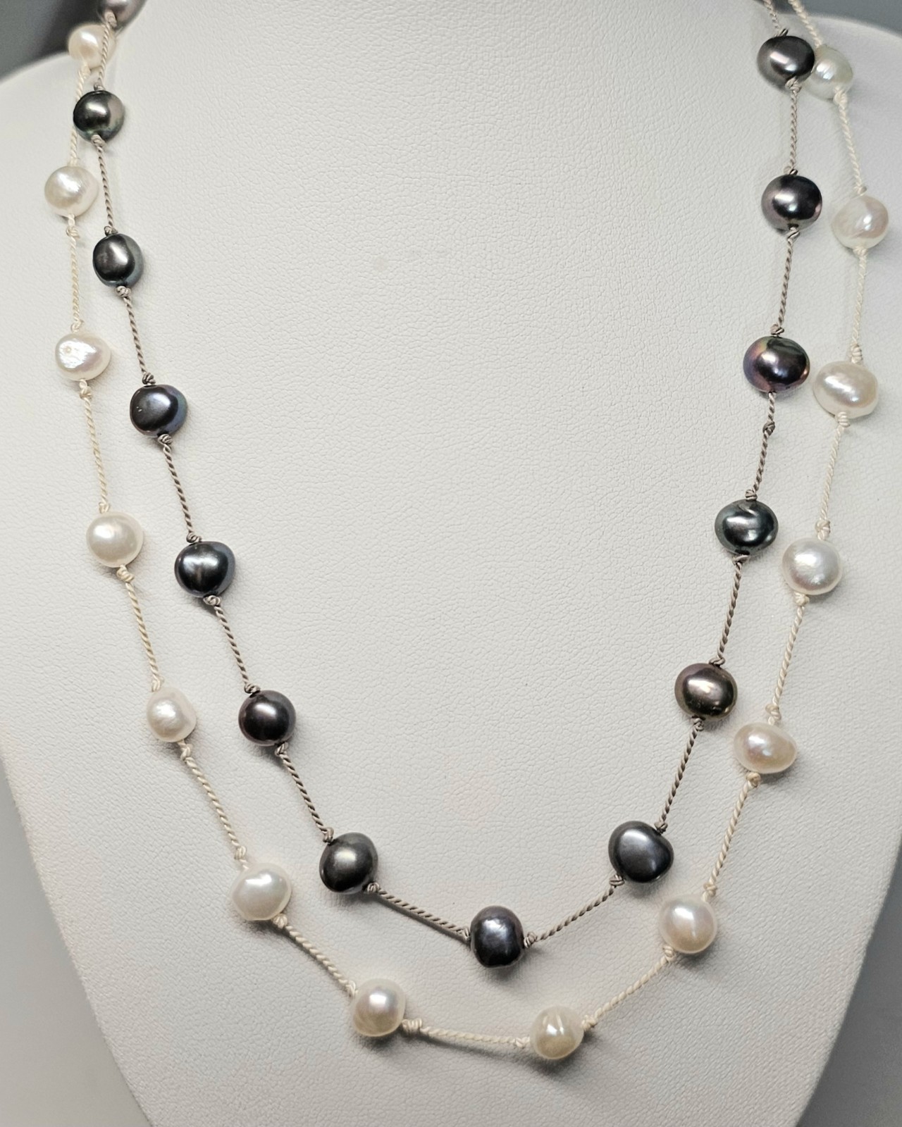 Two Strands Fresh Water Pearl Necklaces Approx 7 mm. 15 1/2″ Black And 16 1/2″