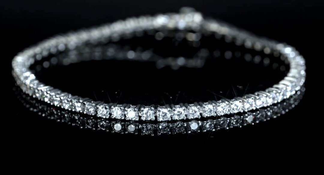 18K White-Gold 4-Prong Inlaid 4.0mm Diamond Sim Tennis Bracelet Size 6.5-8.5
