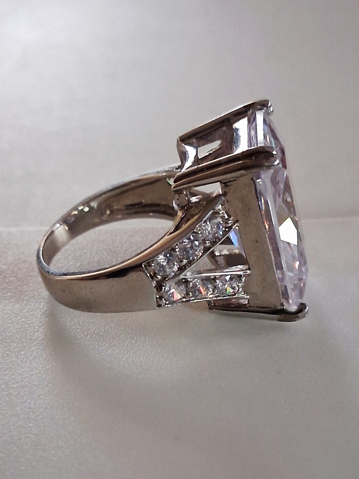 Emerald Cut 27 Carats Platinum Plated Statement Ring Size 8 SETA Palm Beach