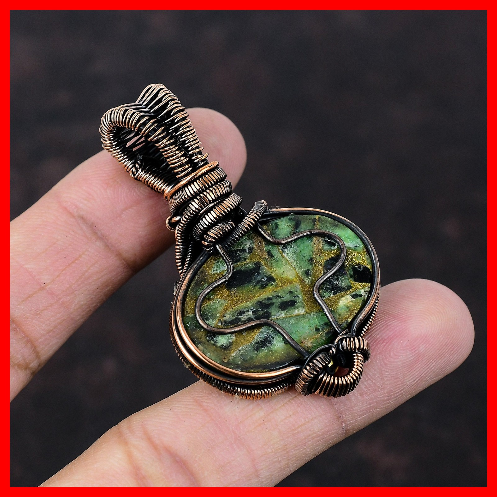 Copper Ruby Zoisite Stone Rainbow Moonstone Copper Sister Wire Wrapped Pendant