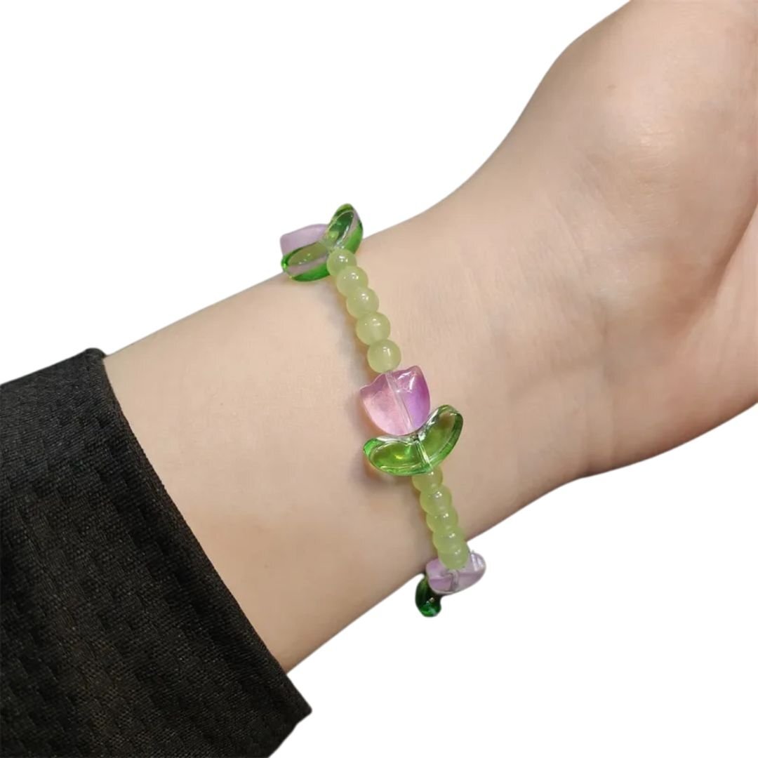 Blossomed Tulip and Leaf Charm Bracelet – Symbol of Love, Beauty, and Renewal