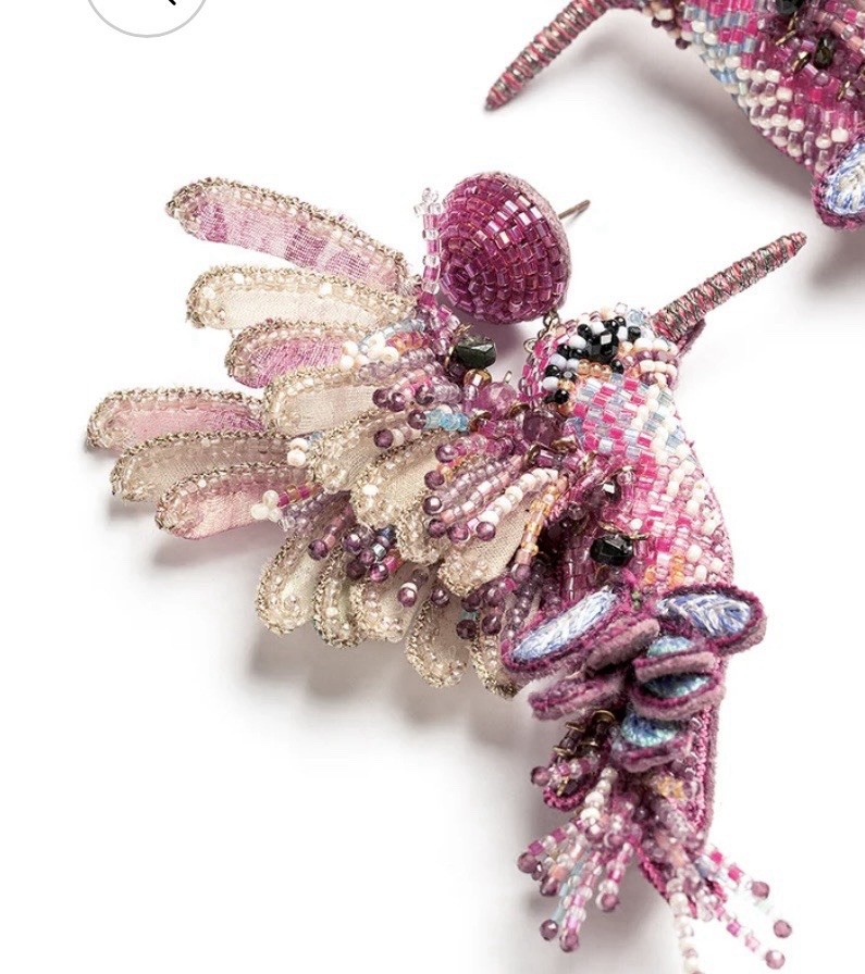 $275 Deepa Gurnani Pink Hummingbird Earrings NWT And Box