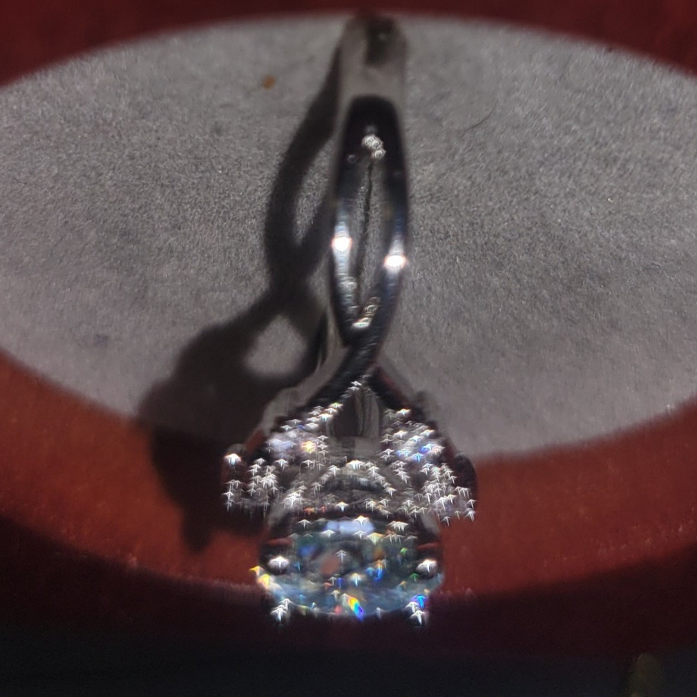 GRA 14k White Gold Plated Brass 1.0ct D Round Lab Moissanite Prong Ring Adjusta/