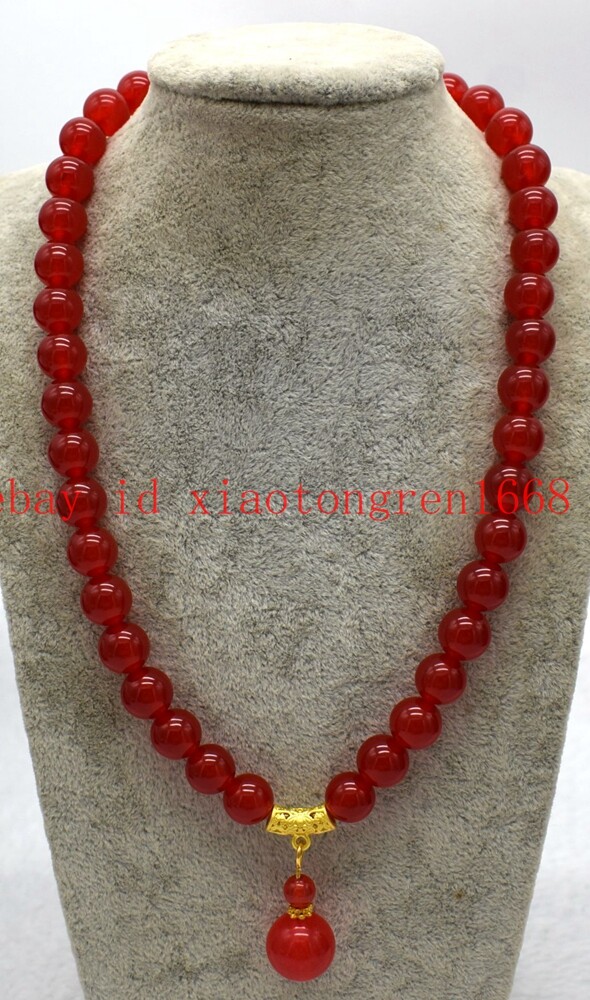 Natural Pretty 8/10/12mm Red Jade Gemstone Round Beads Pendant Necklace 16-26in