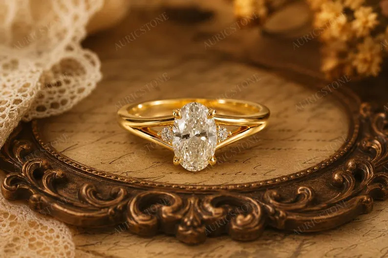 Lab Created Moissanite Ring, Base Metal: Brass Finish: Gold Plated, Gift