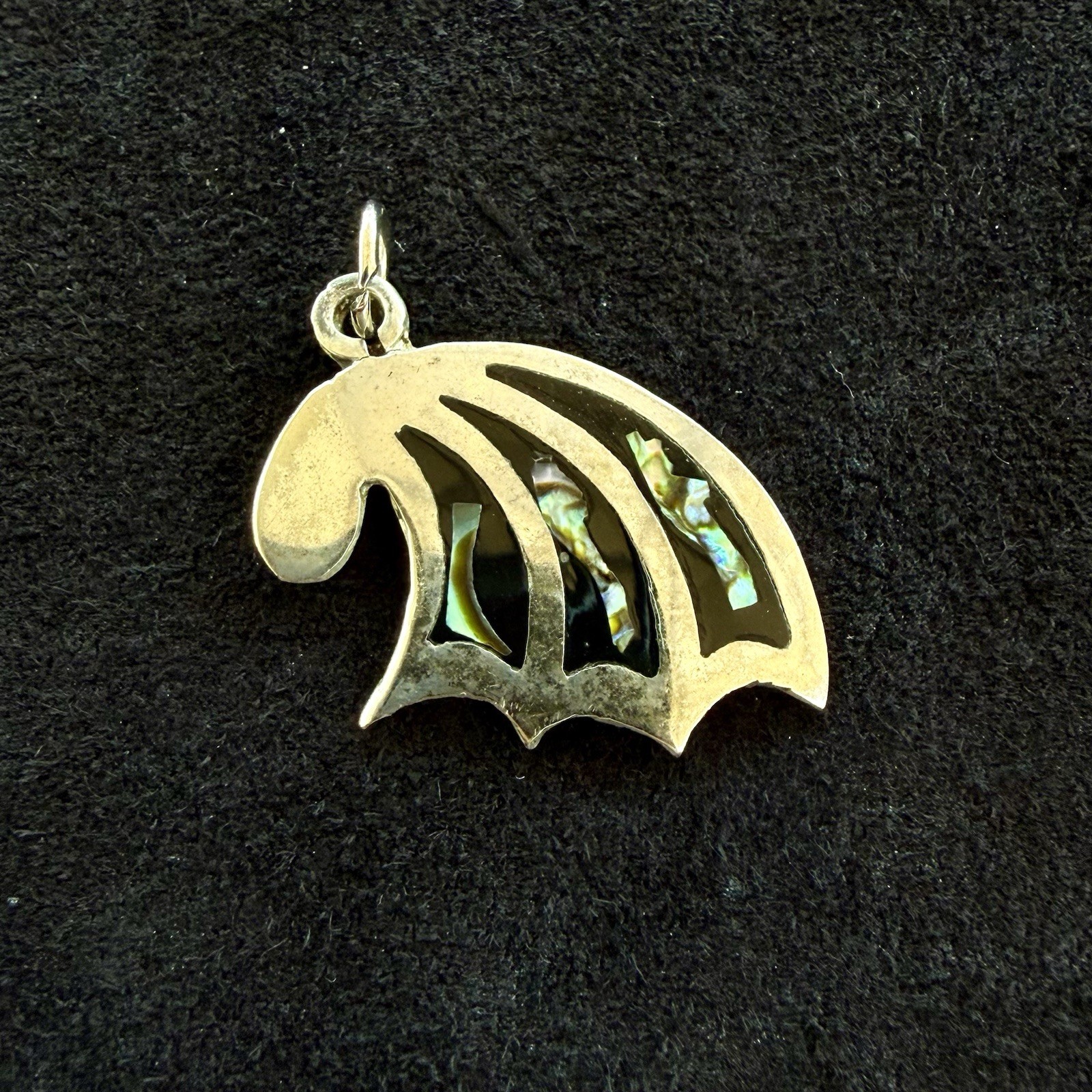 VTG Alpaca Silver – MEXICO Abalone Inlay Geometric Necklace Pendant -approx 1”
