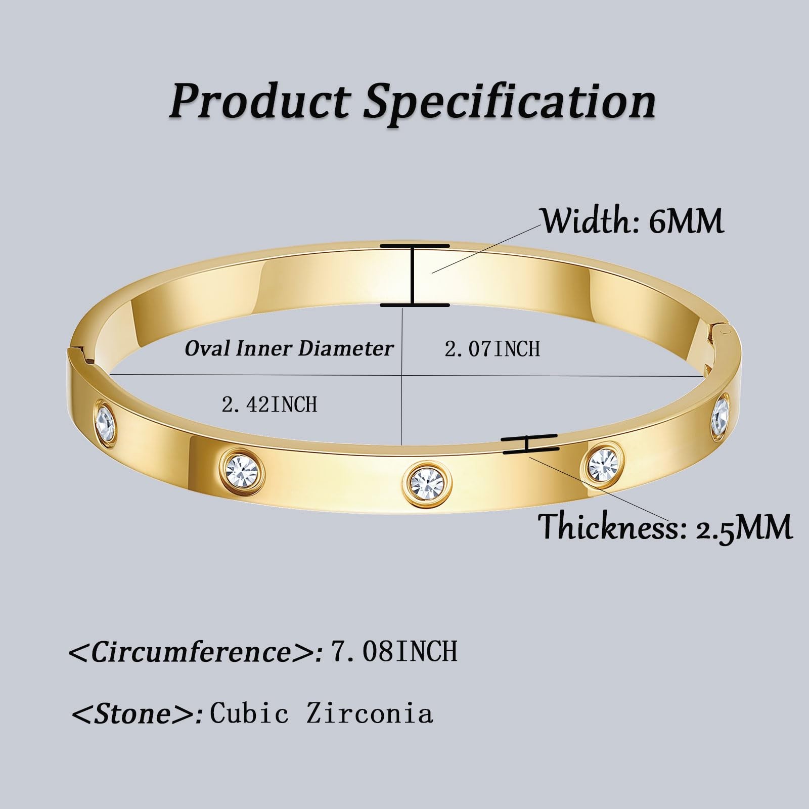 18k Gold-Plated Love Stainless Steel Bangle Bracelet for Women | Fr
