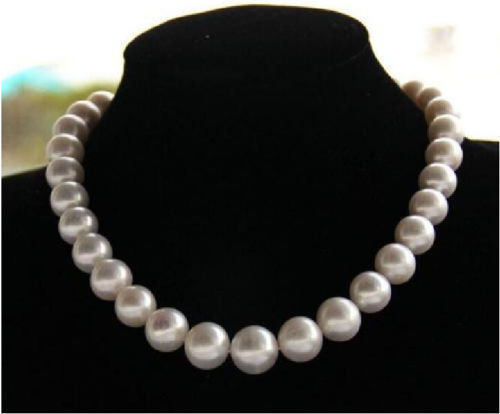 12-15mm natural tahitian south sea white pearl necklace 18″ 14k