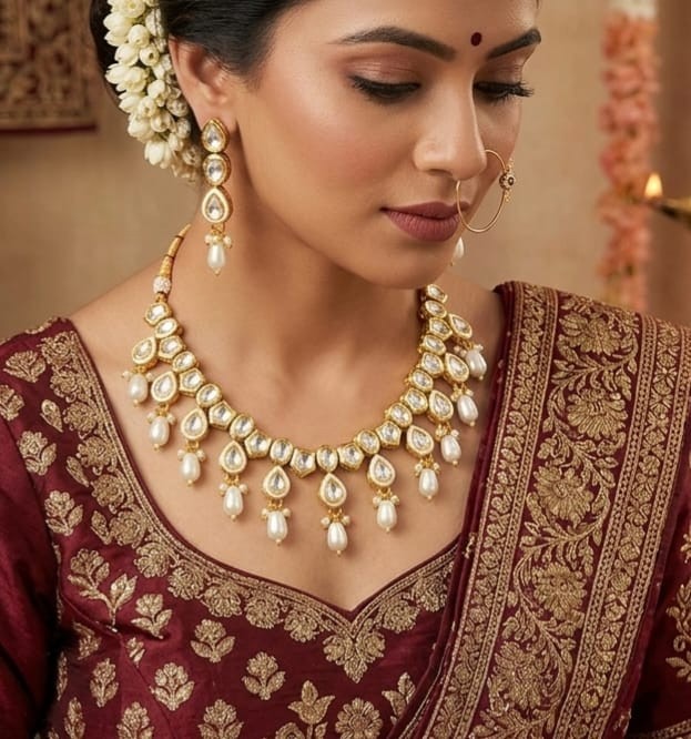 Indian Kundan Pearl Necklace Earrings Set Bridal Wedding Jewelry Buy 1 Get 1