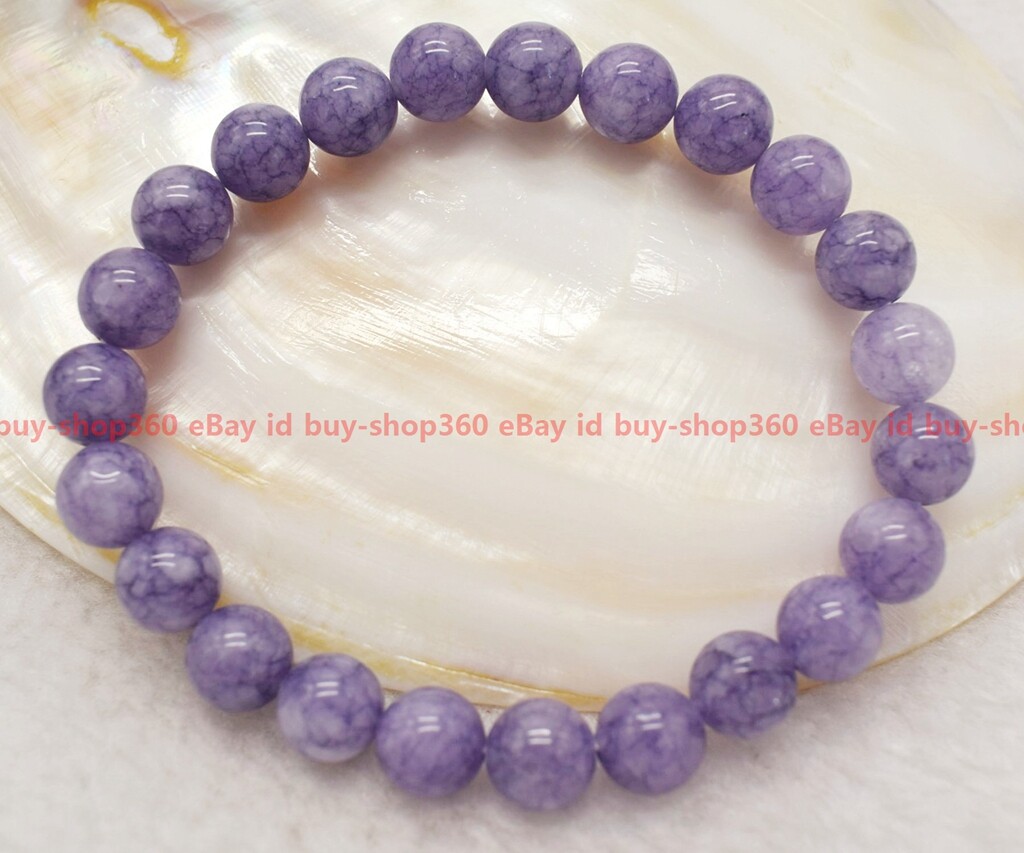 6/8/10/12mm Natural Purple Chalcedony Round Gemstone Beads Bracelet 7.5″AAA