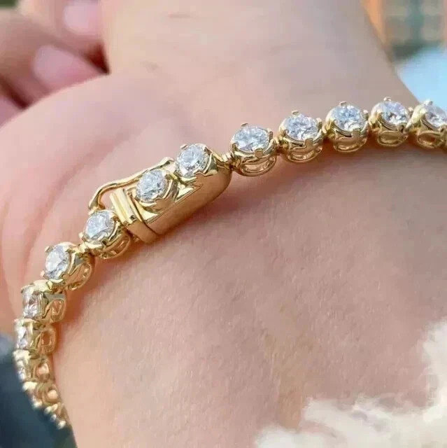 7.64 Ct Round Simulated Diamond Women’s Tennis Bracelet 14K Yellow Gold Plated