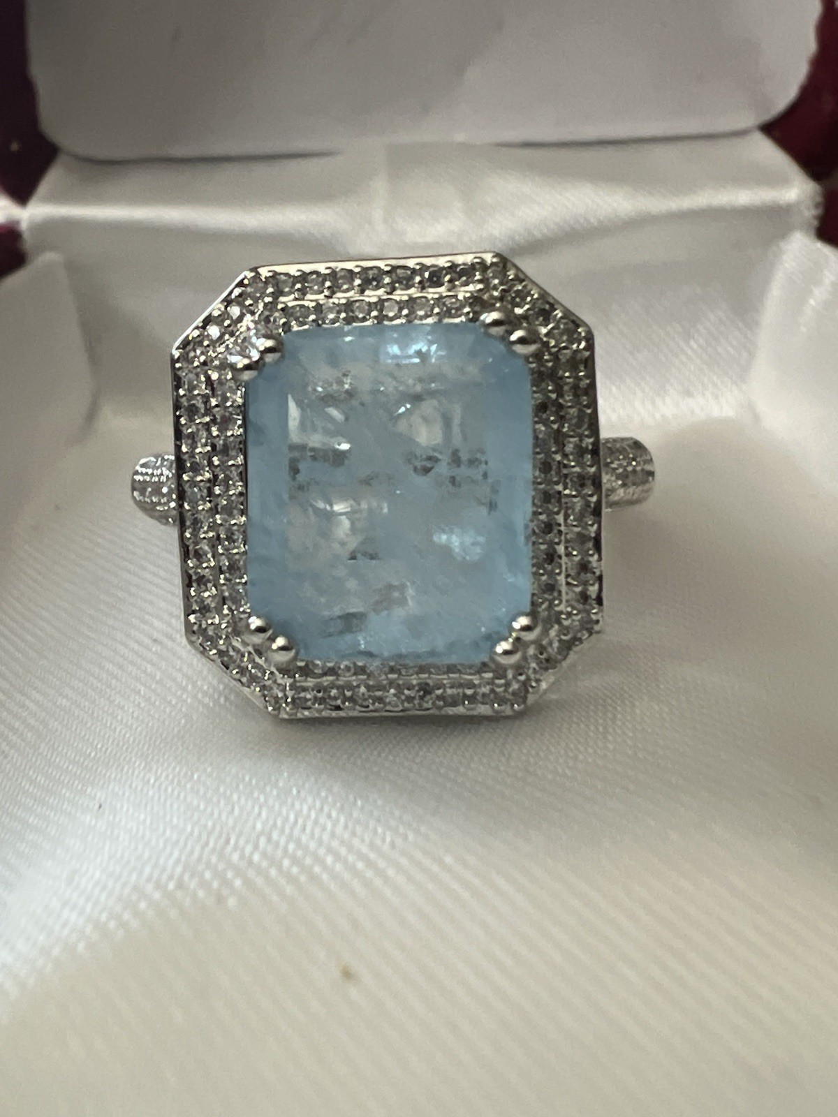 925 Silver Paraiba Tourmaline Square Stone Ring Size 9