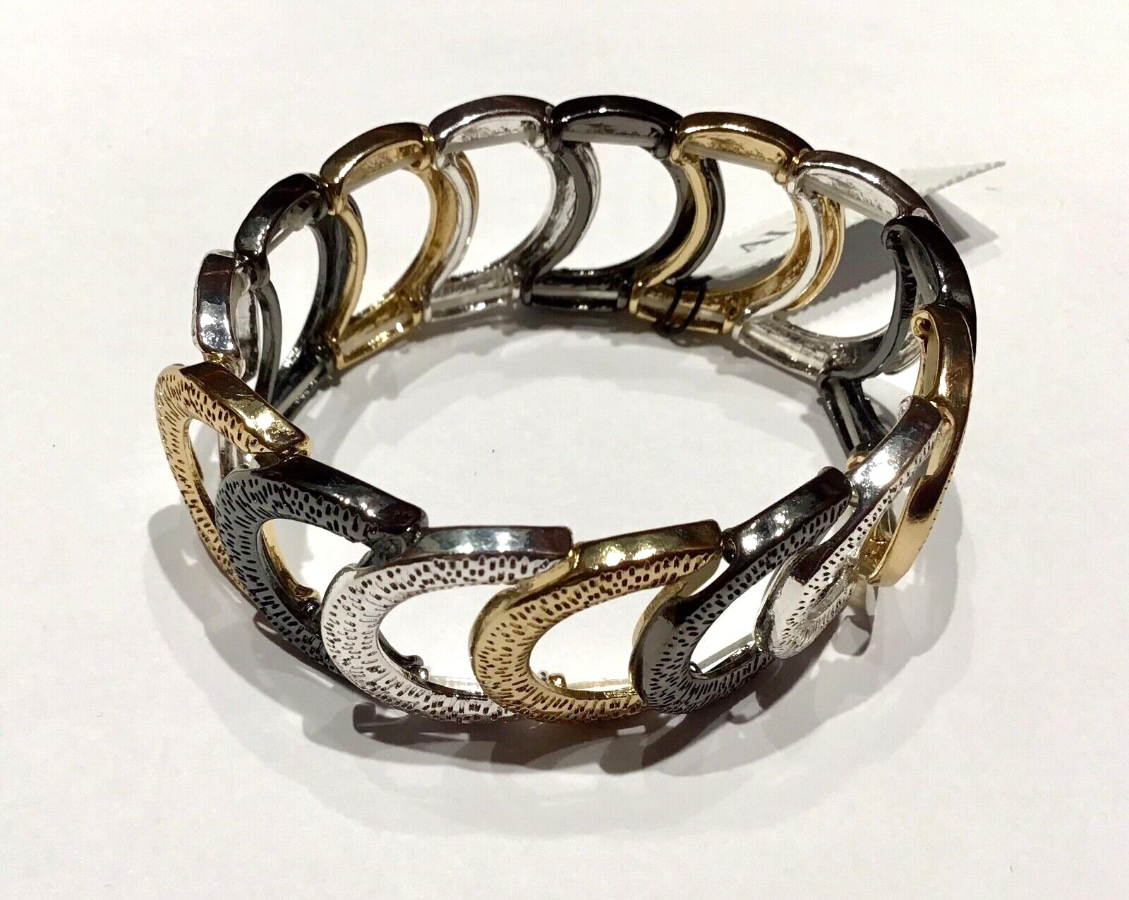 Alfani Fashion stretch bracelet -circular links- black gold & silver color