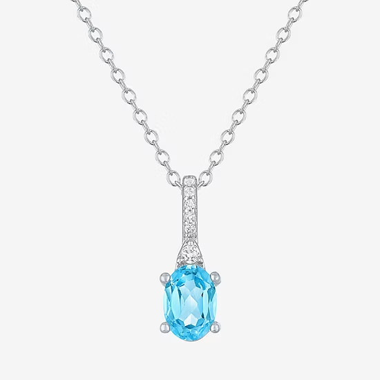 Yes, Please!-Womens Lab Created Blue Topaz Sterling Silver Oval Pendant-NEW!!